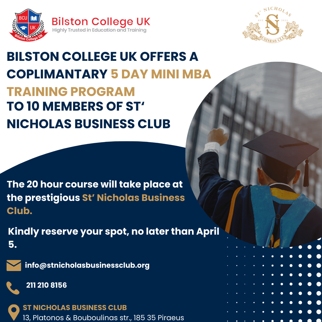 Bilston College UK offers a 5 day Mini MBA Training Program to 10 members of St' Nicholas Business Club